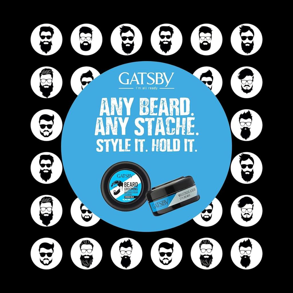 Gatsby Beard And Moustache Styling Wax Strong Hold 25g X 2 | Long-Lasting Hold Non-Sticky Easy Wash | Carnauba Wax For All Beard Types