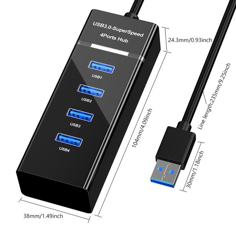 4 Port USB 3.0 Hub USB Splitter Multifunction  4 Port USB Hub Plugs & Play Hub ABS Dock for Streamlined Connection Solution