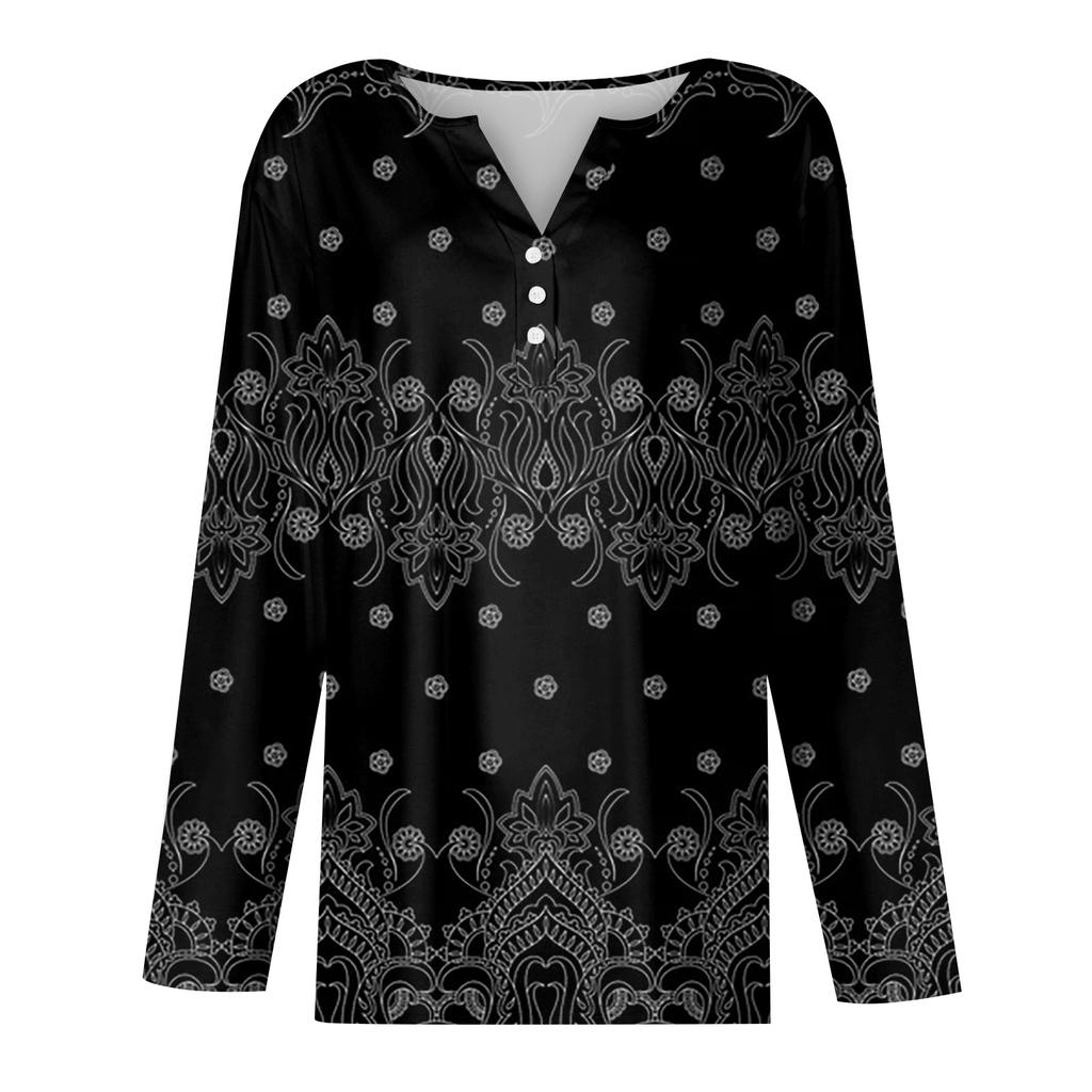 Women's T Shirt Tee Button Floral Print Long Sleeve Daily Weekend Fashion Basic V-Neck Regular Top