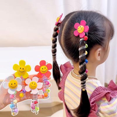 1 Stück Neue Perlen Große Blumen Lieblich Elastisches Spiral-Haarseil Kopfseil Pferdeschwanz Haarring Gummiband Kopfschmuck Für Kinder