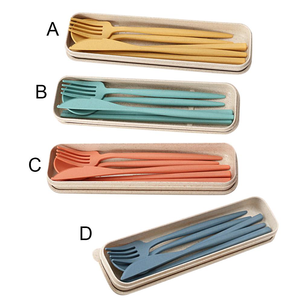 4dílná jídelní sada, sláma, vidlička, hůlky, lžíce, přenosná s úložným boxem