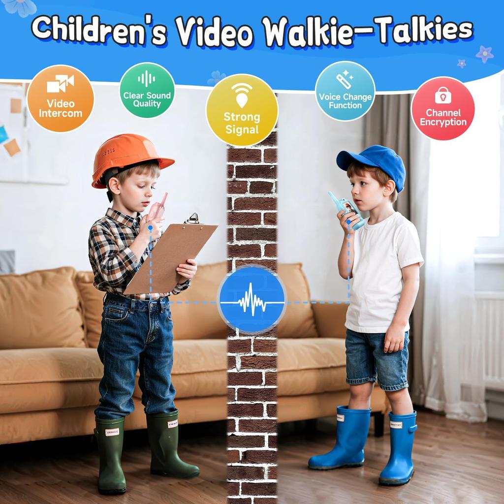 Video Walkie Talkies for Kids, Handheld 2 Pack Rechargeable Video Intercom Kids Walkies Talkies, Indoor Outdoor Toys for Family Games, Outside,Camping