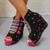 Escarpins Femme Bout Rond Bout Ouvert Strass Plateforme Découpe Plateforme Grande Taille Sandales Romaines