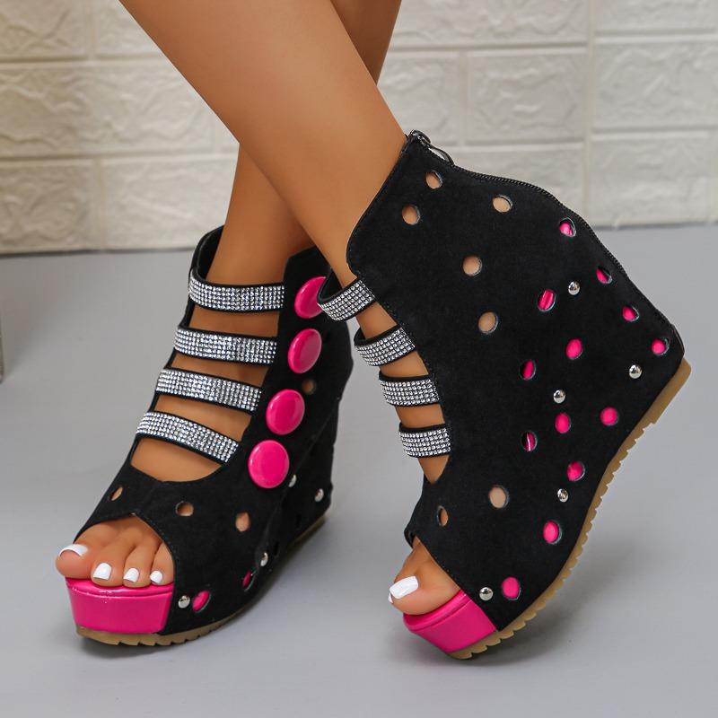 Escarpins Femme Bout Rond Bout Ouvert Strass Plateforme Découpe Plateforme Grande Taille Sandales Romaines