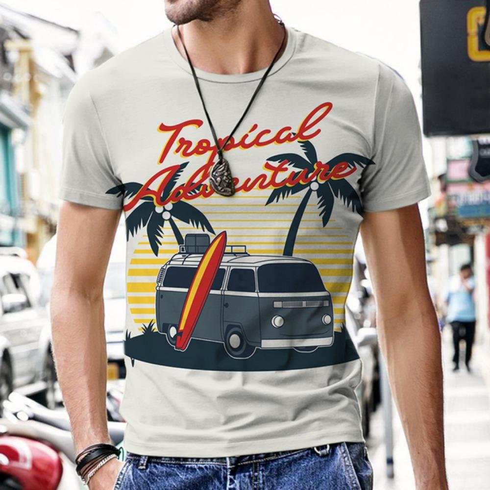 Summer Men's T-shirt Car Pattern 3D Printed Round Neck Fashion Casual Trend Short-sleeved Top Men's T-shirt Hot on the Street