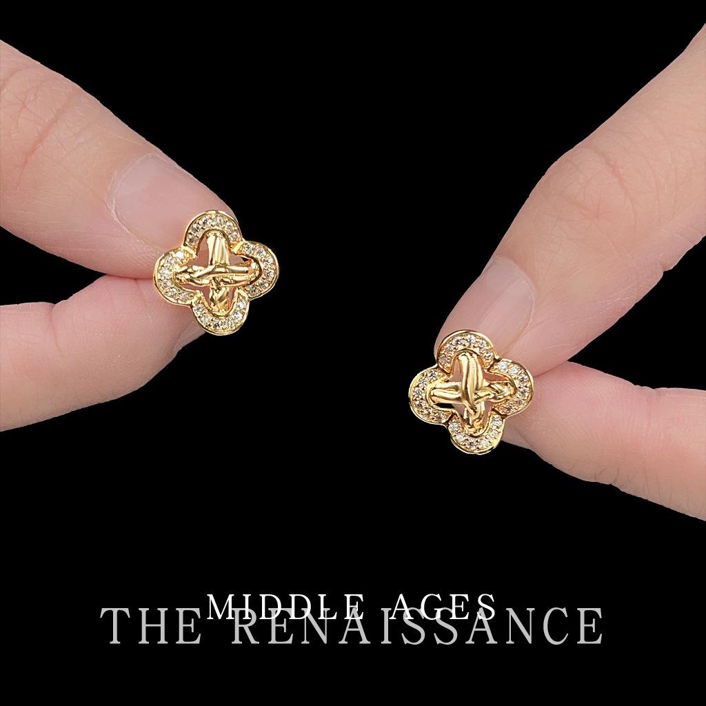 Легкие французские маленькие ароматные серьги-гвоздики с цирконами, серьги-гвоздики с четырехлистником, женские