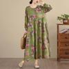 DIMANAF Ny 2025 Dam Plus Size Vår Lång Klänning Lös Basic Vintage Oversize Långärmad Maxi Blommig
