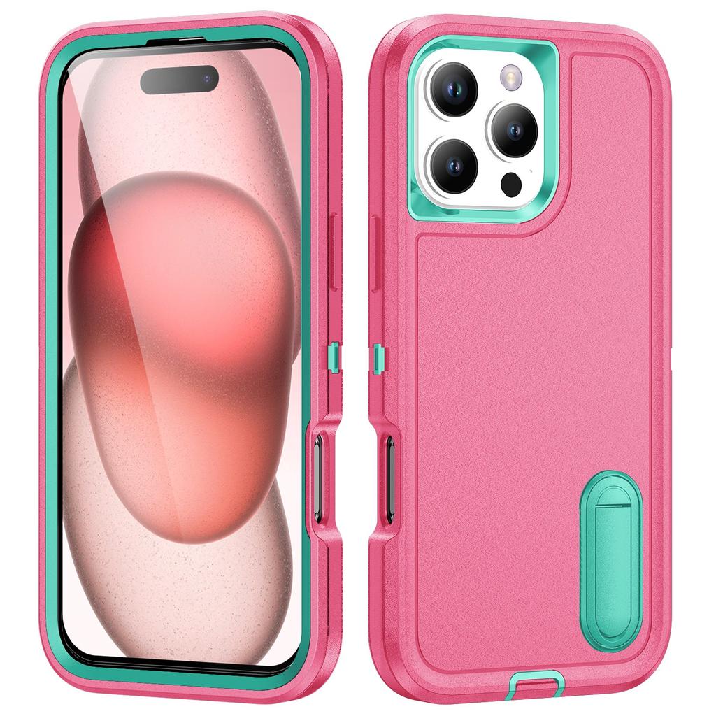 For iPhone 16 Pro Case PC+Silicone+EVA 3-in-1 Protective Phone Cover with Kickstand