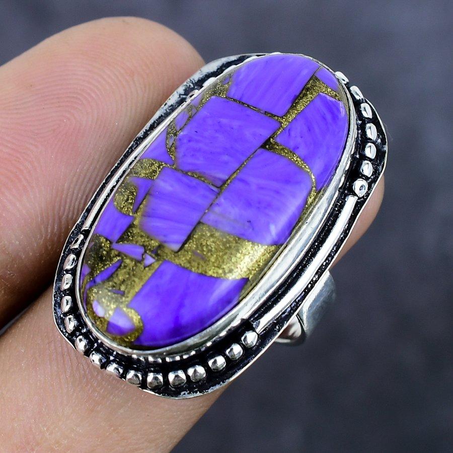 Natural Copper Charoite Gemstone 925 Sterling Silver Jewelry Ring Size 7 q8D36