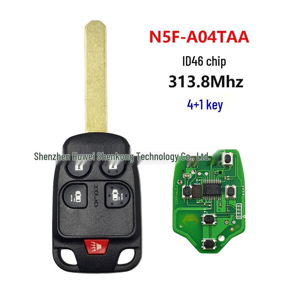 Compatible for Honda Odyssey 5/6-Button Straight Plate ID46 Chip Remote Key 313.8MHz N5F-A04TAA