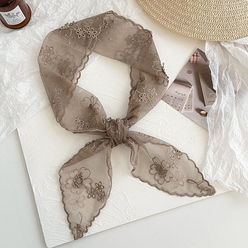 Lace silk scarf high-end three-dimensional relief embroidery embroidery silk scarf versatile neck protection small scarf scarf decorative belt