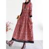 Spring New Literary Loose Cotton and Linen Printing Lapel Long-sleeved Dress Women's Waist Medium and Long