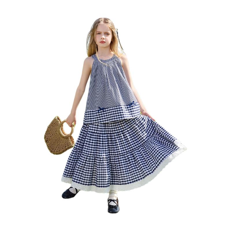 ASK JUNIOR Girls Plaid Two-Piece Summer Set 120