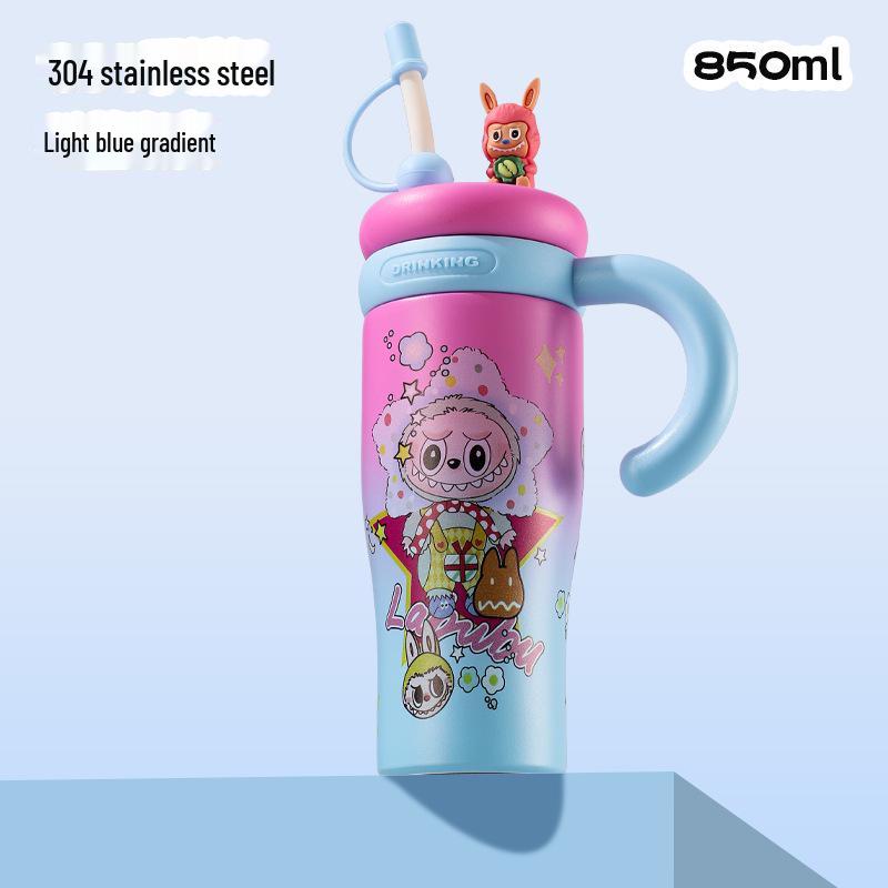 Jumbo Cartoon Ice Buster Cup with Straw - Kids Large Capacity Water Cup with Handle 850ml