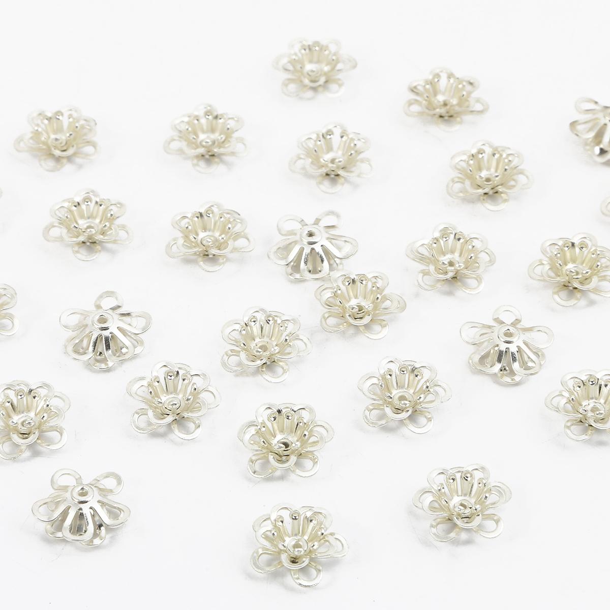 

10 шт. 3D металевих латунних 3-шарових намистин з квітковою основою для ювелірних виробів своїми руками Сережки Аксесуари 12x5mm срібний