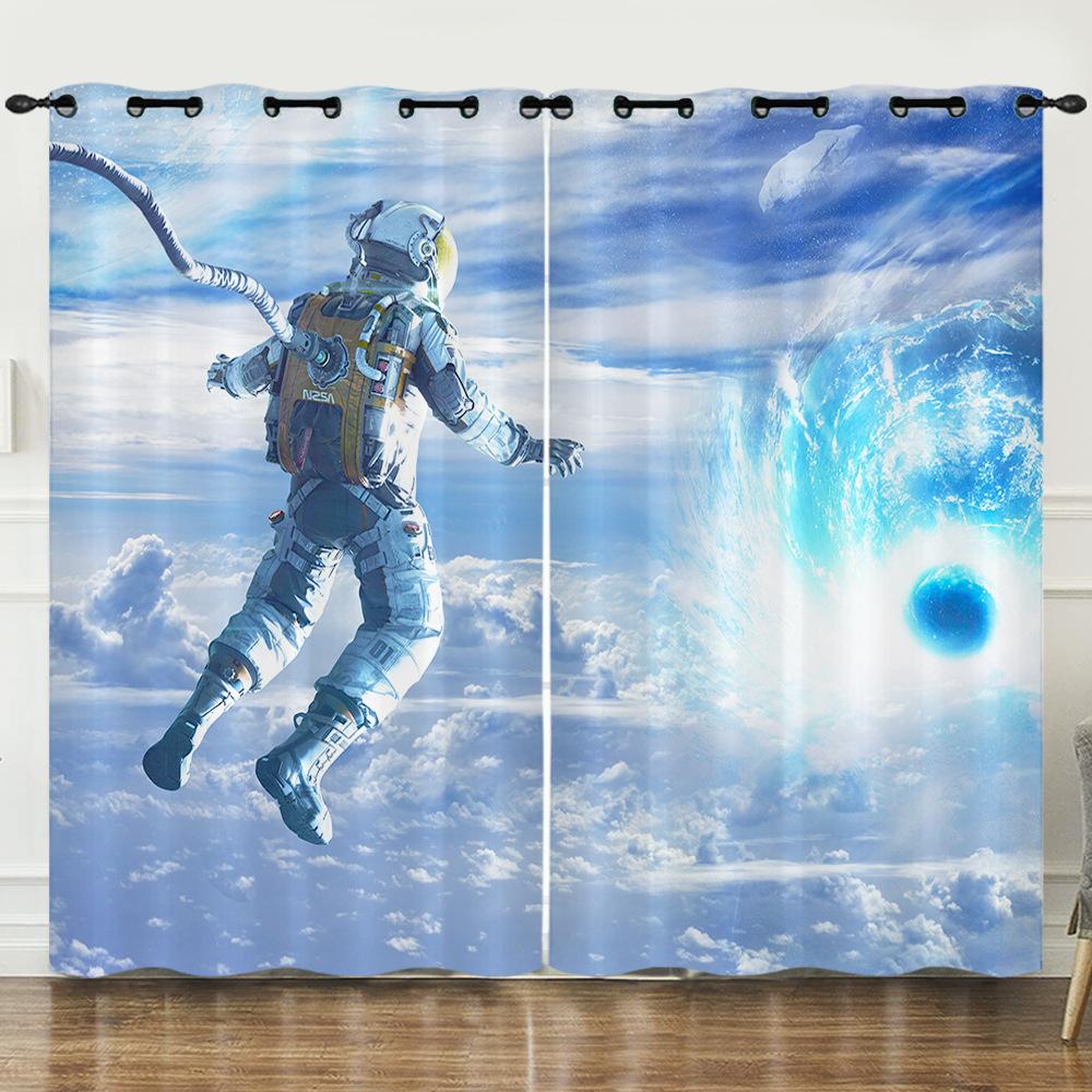 Curtains Starry Sky Astronaut Digital Printed Curtains Blackout Punched Bedroom