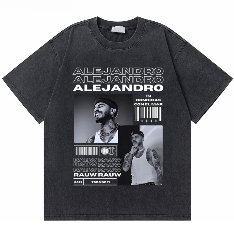 Rapper Rauw Alejandro Cosa Nuestra Vintage Washed T Shirt Men Women Hip Hop Fashion Pop Music Tshirt Mens Oversized Tshirts