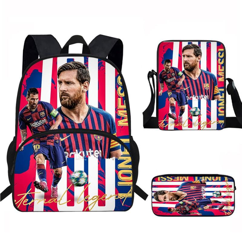 Set Zaino Scolastico per Bambini a Tema Messi con Borsa a Tracolla Astuccio per Studenti Elementari