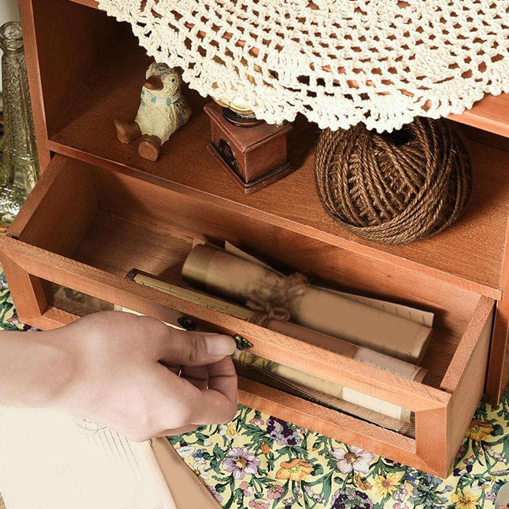 Wood Desktop Organizer Cosmetic Jewelry Display Cabinet for Toiletries Cups Bills Paper