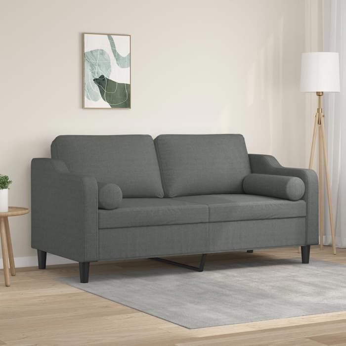 VidaXL Canapé 2 places avec oreillers gris foncé 140 cm tissu, canapé, causeuse, canapé de salon, canapés, canapé rembourré, 3200846