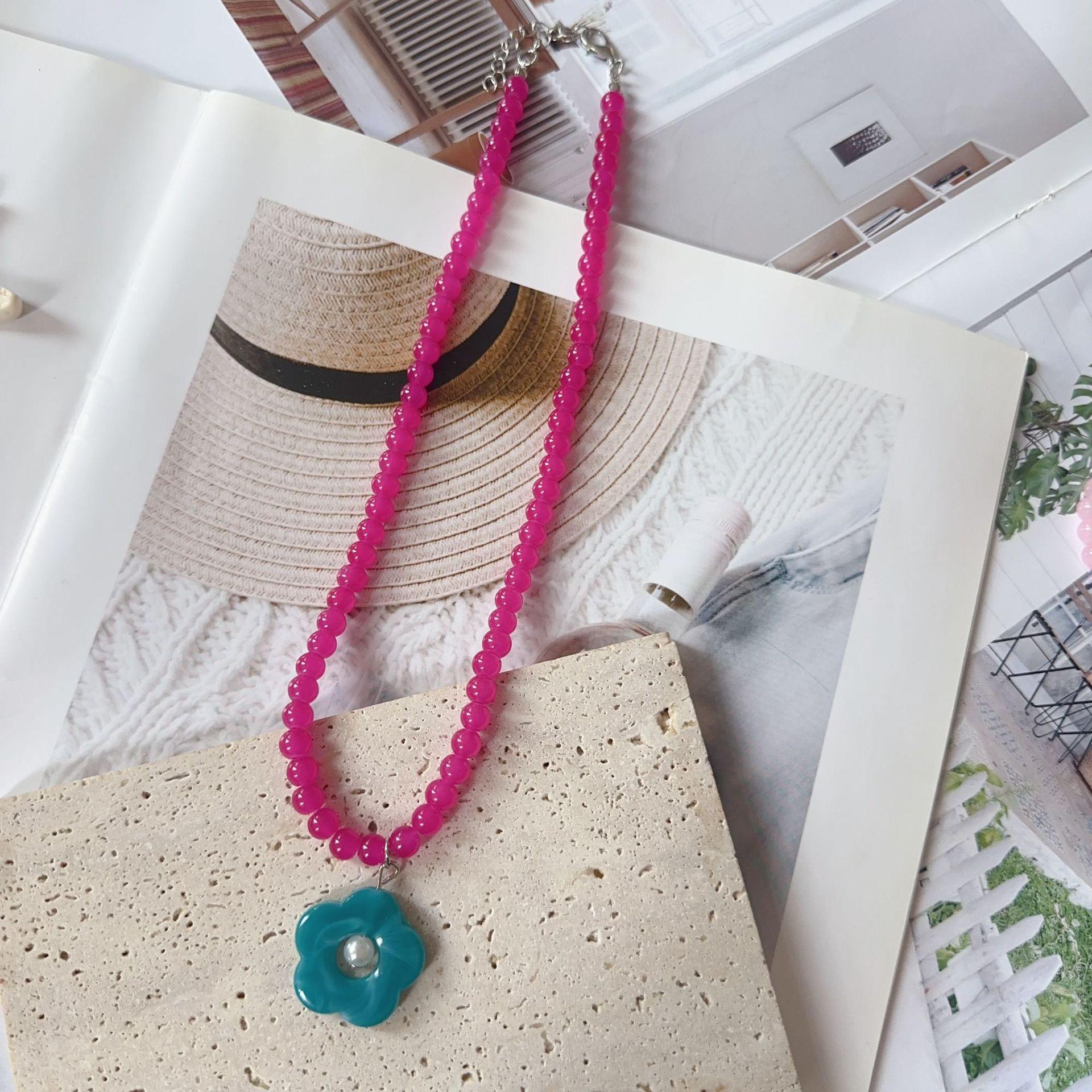 Colorful Acrylic Flower Necklace Summer Vacation Necklace Fashion Versatile Women Niche Design Sweet Cool Spicy Girls Necklace