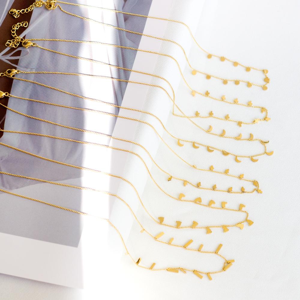 Woman Collier Golden Chains Necklaces Bohemia Star Heart Elegant Stainless Steel Jewelry Trendy