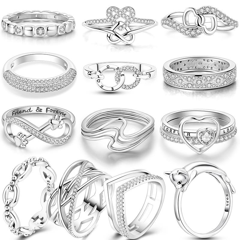 Silver Plated Sparkling Love Rings Zircon Winding Line Geometric Rings For Women Engagement Jewelry Anniversary Gift