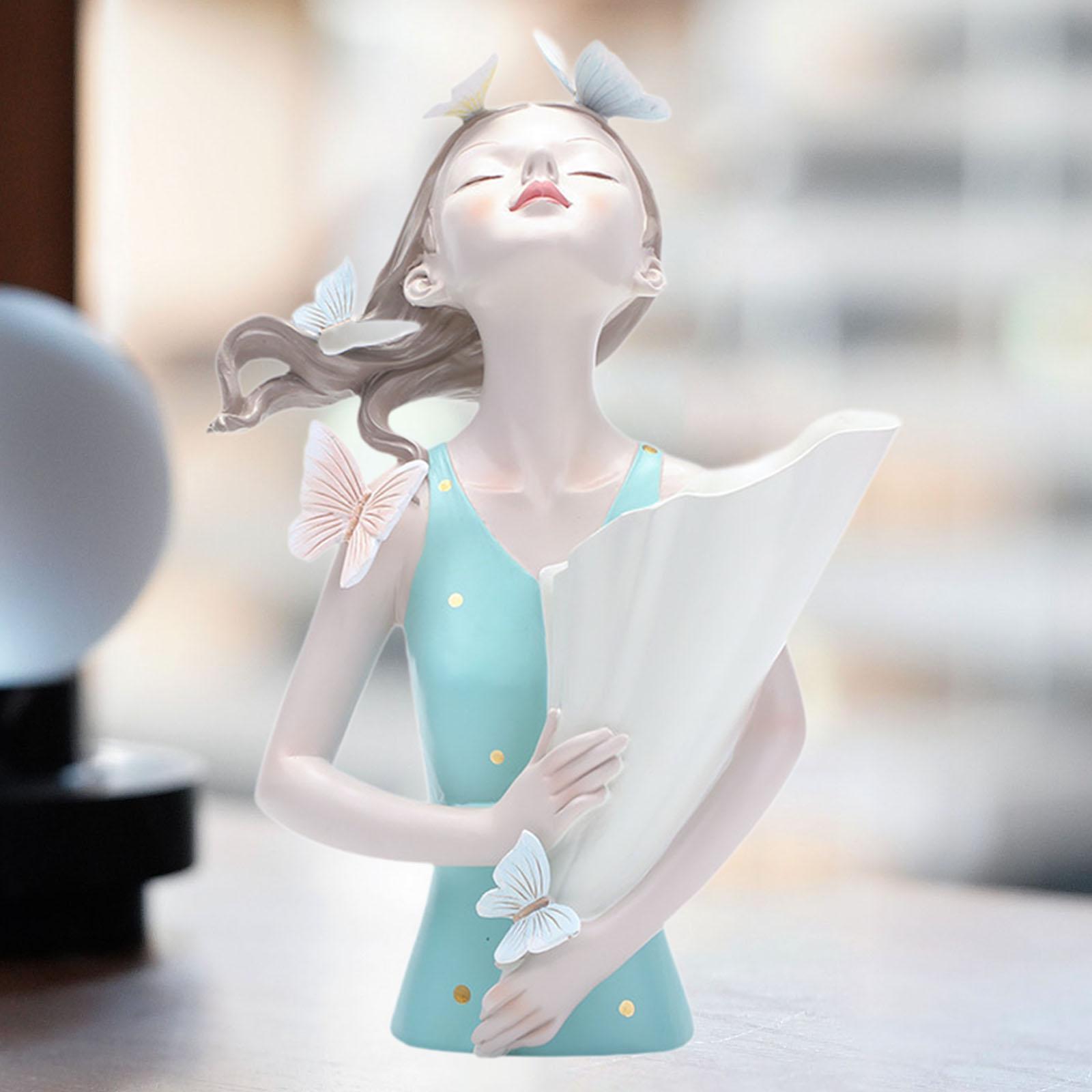 

Butterfly Decor Girl Statue Flower Vase Table Ornament for Housewarming Gift зелёный