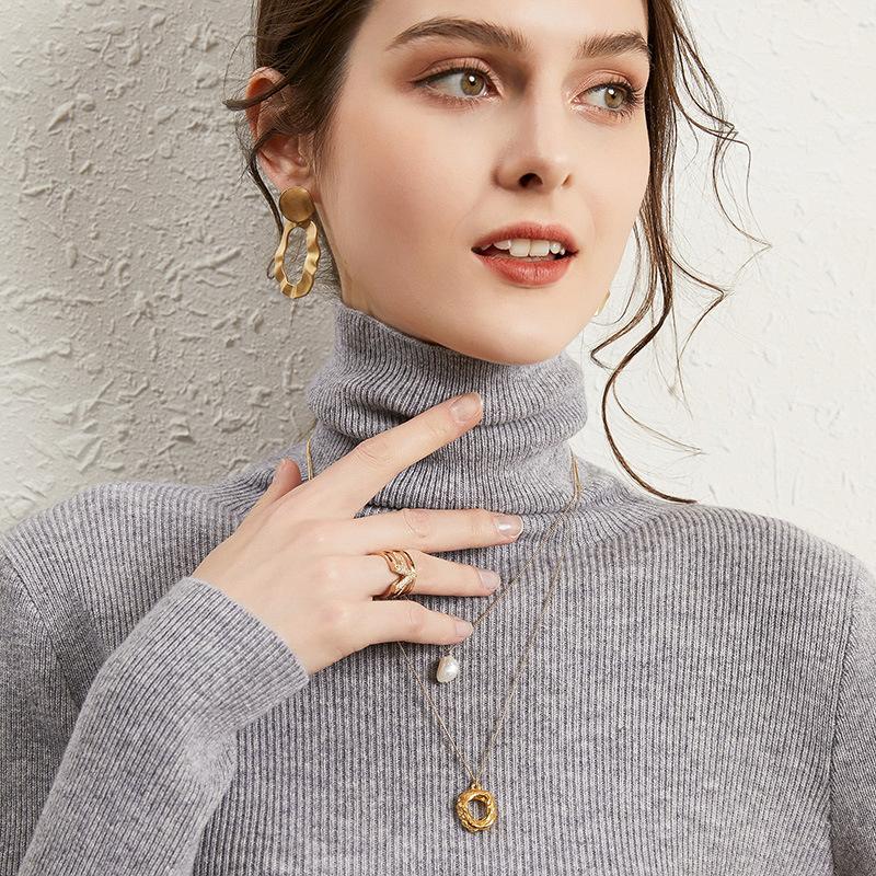 Autumn Winter Solid Color Turtleneck Bottomed Knitting Pullover Top Women Casual Fashion All-match Slim Sweater