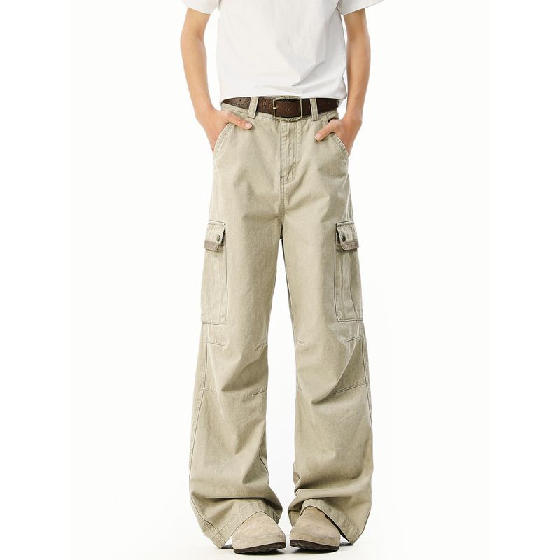 51 Hip-hop American Vintage Multi-pockets Cargo Casual Pants Men and Women Distressed Washed Loose Straight Wide Leg Trousers