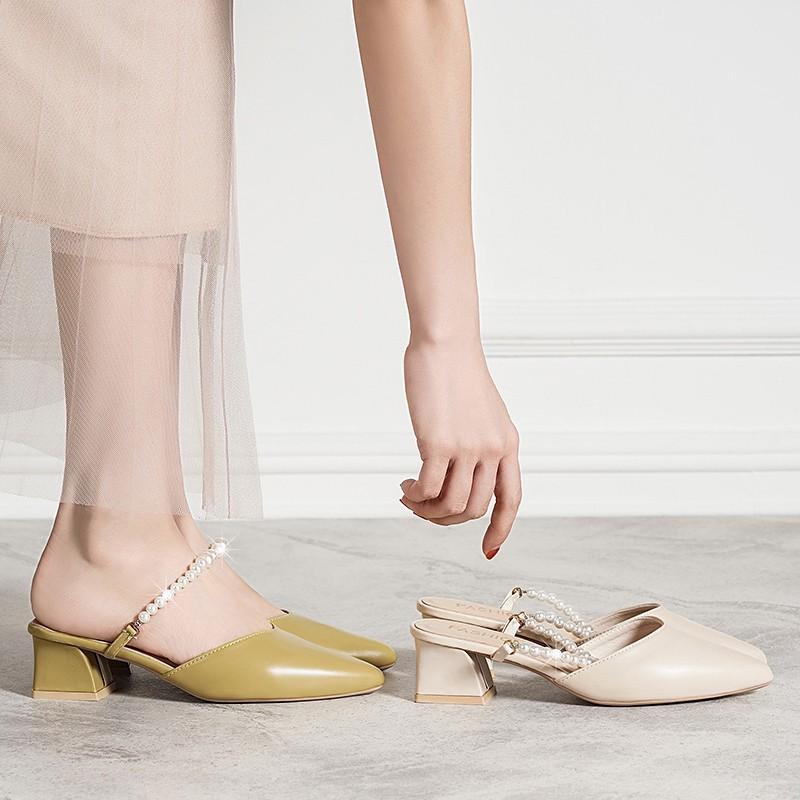 Coarse Heel Pointed Cold Slippers Women's Summer New One-pedal Soft-soled Temperament Breathable Women's Single Shoes