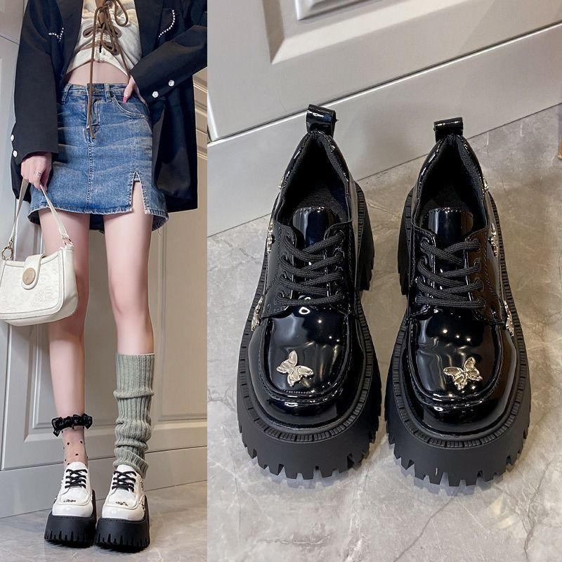 Korean Cute Loafers Women's Early Spring 2025 New College Style Single Shoes Butterfly British Style Black Small Leather Shoes