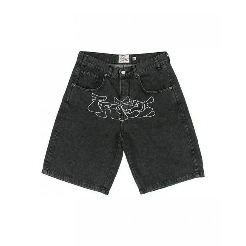 Y2K Hip Hop Boxing Graphic Denim Shorts Loose Fit Gym Streetwear Young Men