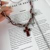 Diamond-Encrusted Star Tassel Cross Choker Necklace