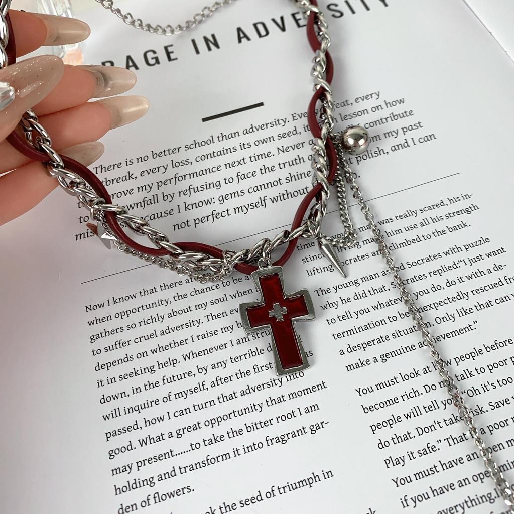 Diamond-Encrusted Star Tassel Cross Choker Necklace