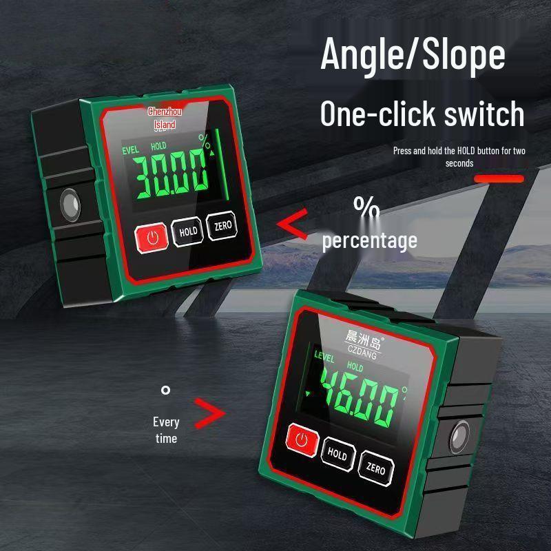 High-Precision Digital Inclinometer with Magnetic Display and Mini Protractor Level