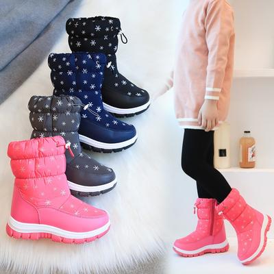 Foreign Trade Children's New Winter Snow Boots Medium Tube Thickened Sole Thermal Cotton Shoes Waterproof and Velvet Boots