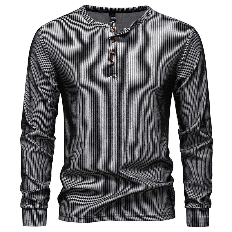 Men's Striped Henley Shirt Long Sleeve Casual Top for Men Autumn Winter Warm Fashion Button-Down Textured Male Blouse