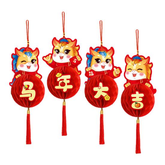 

4 Pcs Chinese New Year Hanging Lantern Decoration Red Lucky Paper Honeycomb Lantern for Spring Festival Celebration A