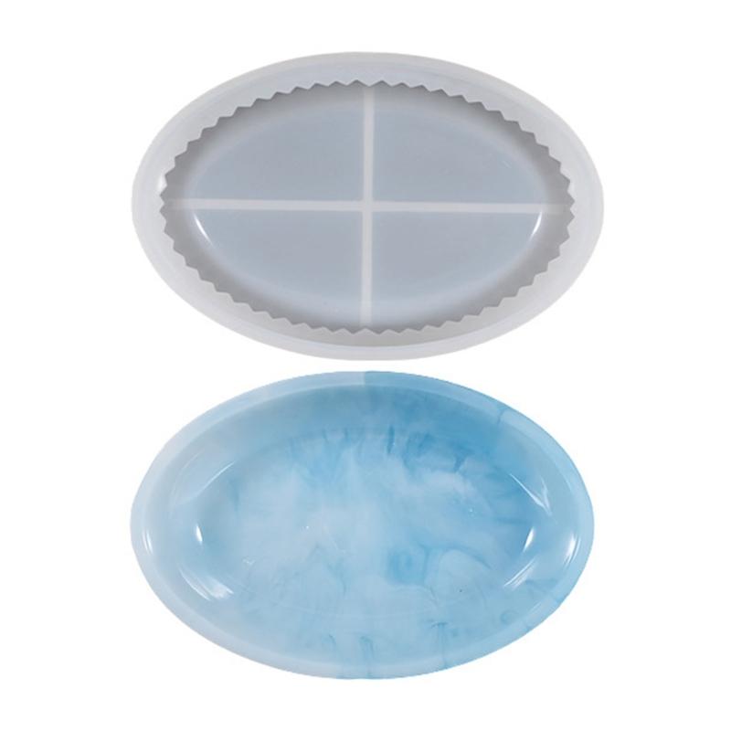 Crystal Dripping Resin Lace Storage Tray Oval Striped Dish Silicone Mold  Storage Box Ornaments for Jewelry Making
