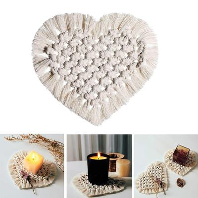 Nová podložka na šálek z bavlněného lana Bohemia Style Ručně tkaná bavlněná podložka pod pohár ve tvaru srdce v jednobarevném provedení Macrame