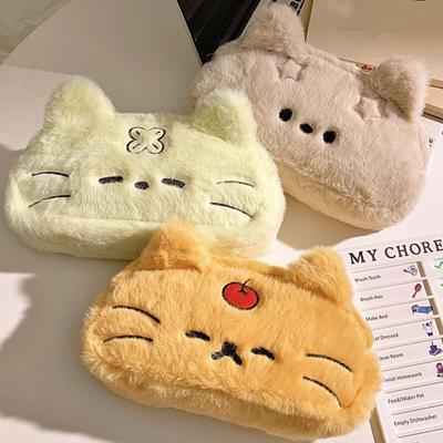 Kawaii Cat Printed Pencil Case Funny Cat Plush Cat Stationer Bag  Student Stationery