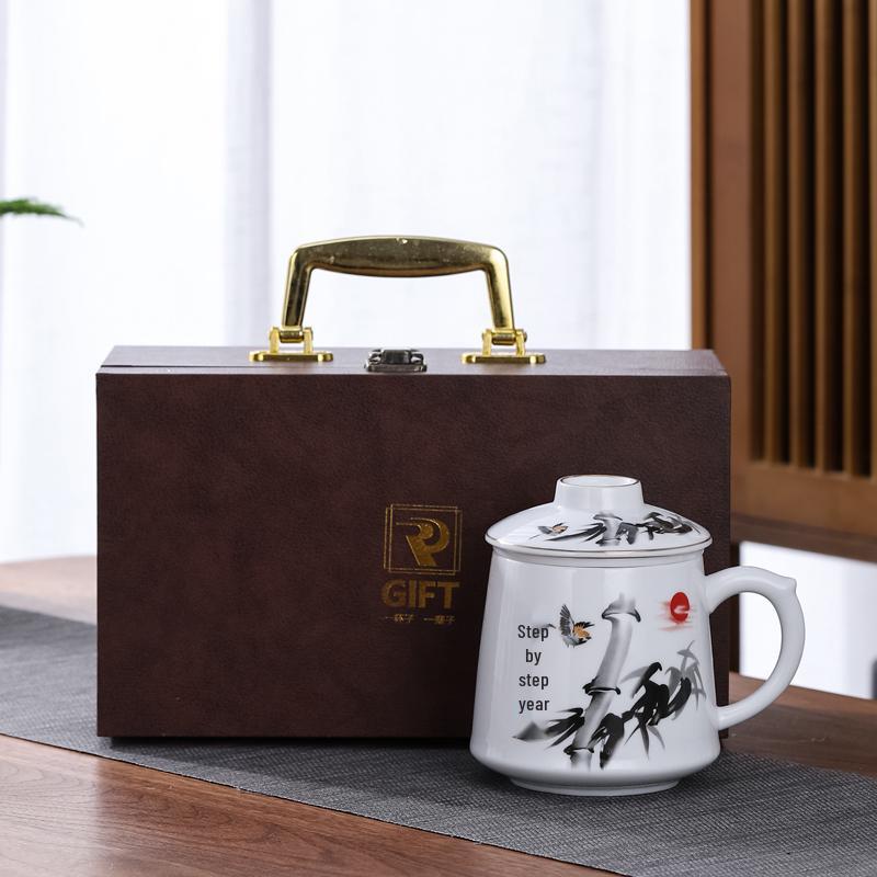 Ceramic Tea Infuser Mug with Lid and Custom Logo - Large Capacity