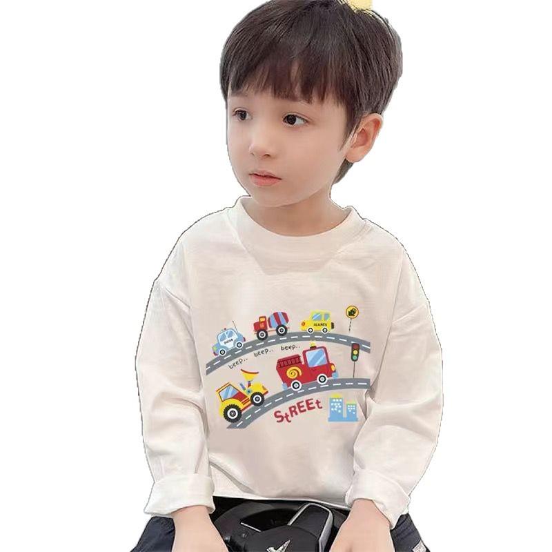 Pure Cotton Cartoon Long Sleeve T-Shirt for Kids - Unisex Spring/Autumn Round Neck Top