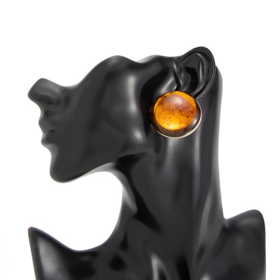 1 Pair Stud Large Round Earrings with Earrings for Women Amber Resin Matte