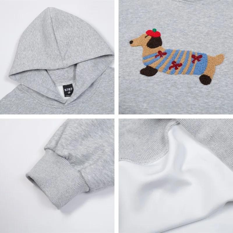 Puppy Print Spring and Autumn New Simple Fashion Harajuku Solid Color Loose Hoodie Street Trend Casual Sports Shirt  Regular Fit