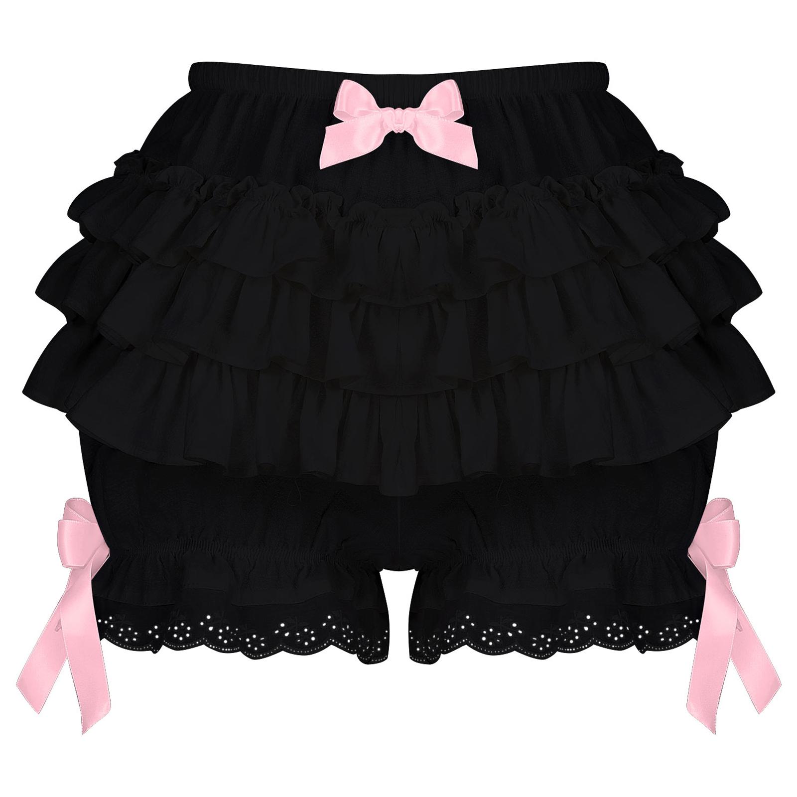 

Жіночі штани з мереживною обробкою, багатошаровий дизайн із рюшами, бантом і оборками, однотонні шорти, повсякденна білизна M чорний