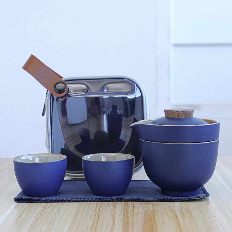 Travel tea set, Kuaike cup, one pot, three cups, portable cover bowl, small set, outdoor kung fu set, tea gift box.