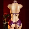 Neck-hanging One-piece Bra Semi-See-through Lingerie Set Crotchless G-string Bodysuit Crotch Open Underwear Intimate Sexy Undies