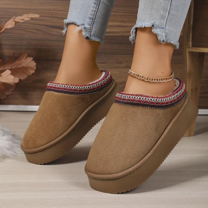 Neue Schnür-Ethno-Style-Mode-Schneestiefel für Damen Halbschlupf-Baumwollstiefel Warme Winterstiefel für Herbst und Winter